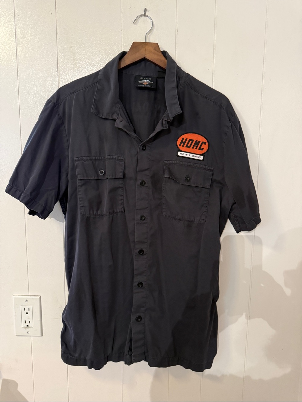 Harley-Davidson Men’s Short-Sleeve Work Shirt — Charcoal with Orange Logo